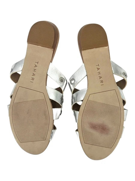 Tahari Silver Grommet Strappy Sandals Flats Women’s Size 7 Slip On Shoe