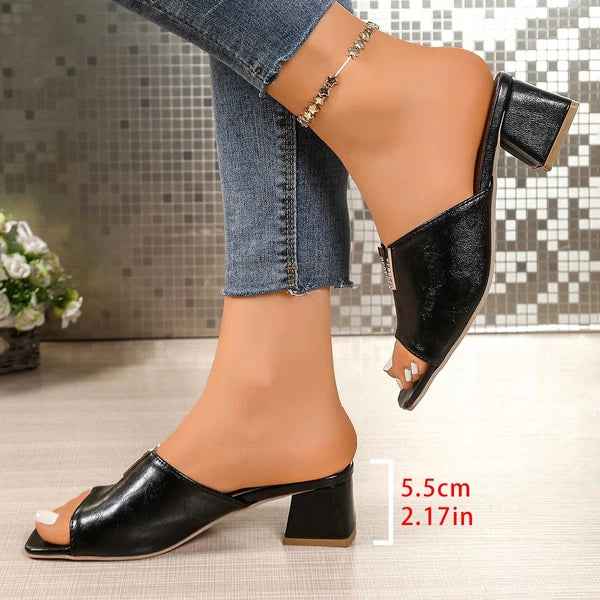 Women's Fashion Square Toe Mules Sandals Block Heel Casual Lightweight Slides