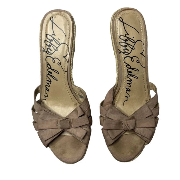 Libby Edelman Vixon Espadrille Sandals Womens Nude Beige Wedge Bow Slide Size 9M