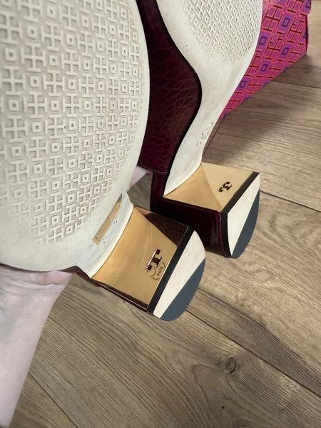 TORY BURCH MARTINE  croco emboss slide sandal Burgundy Claret 7.5 C MSRP $406
