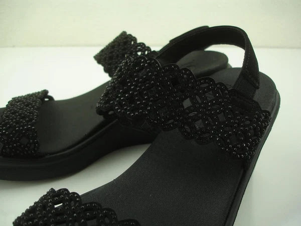 Women's 8 M Skechers Rumble On Sassy Dayz Sandals 119147 Black Wedge Heel Beaded