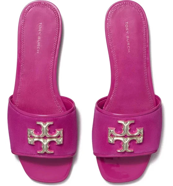 NIB Tory Burch Eleanor Slide Leather Sandal Fuchsia Pink US 9 AUTHENTIC