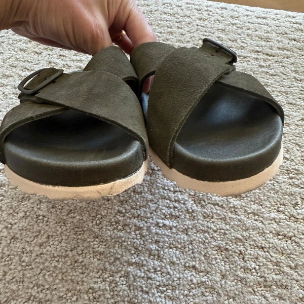 Mephisto KENNIE LODEN Suede Leather Criss Cross Buckle Sandals 9 WOMEN 39
