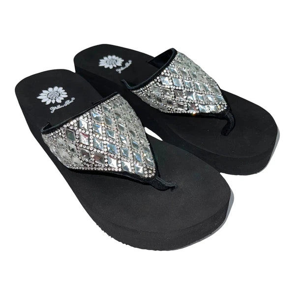 Yellow Box Flip Flops Harlequin Rhinestone Sparkle Wedge Sandals Womens Padmell