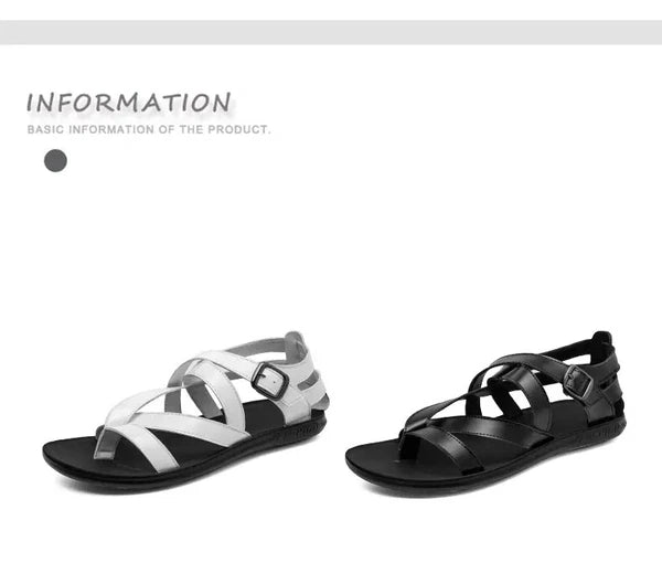38-45 Mens Flip Flops Buckle Sandals Flat Shoes Summer Roman Style PU Leather