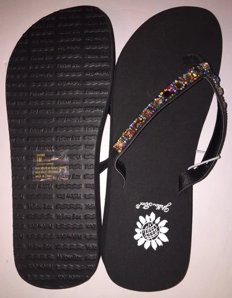 Yellow Box Womens Saydee Jeweled Rhinestone Multi Sparkle Flip Flop Sandals NWOB