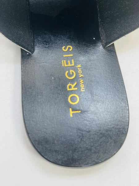 Torgeis New York Sz 7 Epona Slide Sandals Black Leather Pony Calf Hair #FEI1059