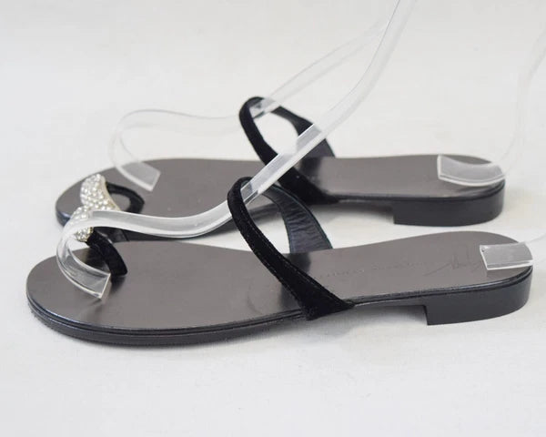 NEW GIUSEPPE ZANOTTI NuvoRock Ring Sandals 36.5 Black Crystal Embellished 6.5