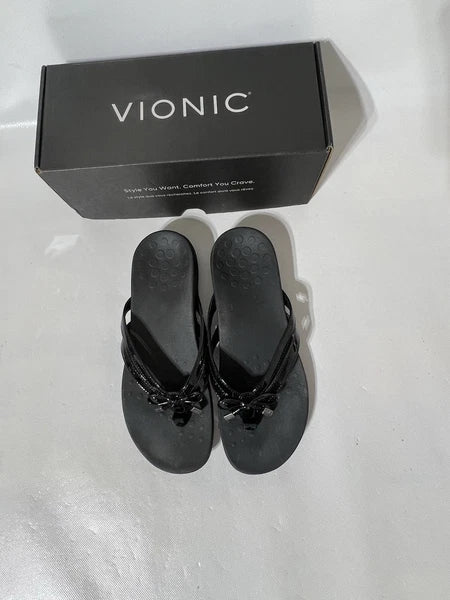 Vionic Bella Sandals Size 7 Black Orthopedic Comfort Flip Flops Thong Sandals