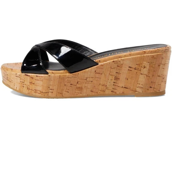 Stuart Weitzman CARMEN Platform Wedge Slide Sandal Patent Leather $395 SZ 7.5