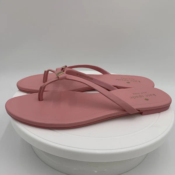 Kate  Spade Tatum New York Pink Leather Bow-Thong Sandals Spade Charm Size 9B