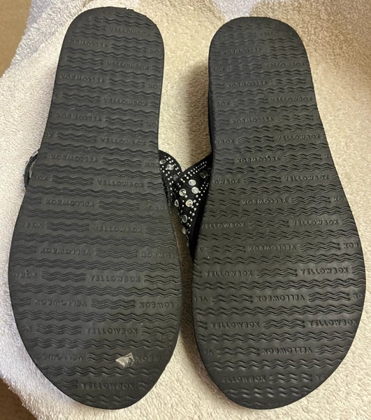 Yellow Box-style Desiree- Black Sequin Thong Flip Flops Womans Size 9
