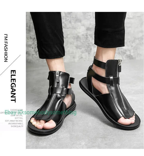 38-45 Mens Slingback Open Toe Buckle Sandals Flats Summer Roman Style PU Leather