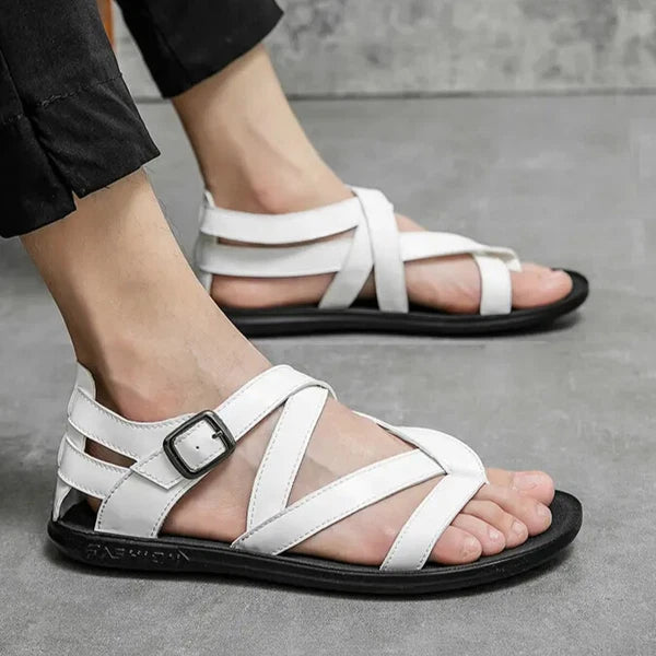 38-45 Mens Flip Flops Buckle Sandals Flat Shoes Summer Roman Style PU Leather