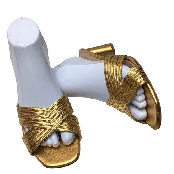Via Spiga Rafaela Gold Leather Slide Sandals Womens Size 7.5 M  NWOB