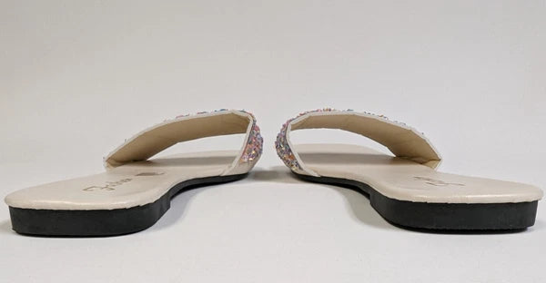 Womens 9.5 Iridescent Bling Rainbow Glitter Sequin Slip On Sandal Slides