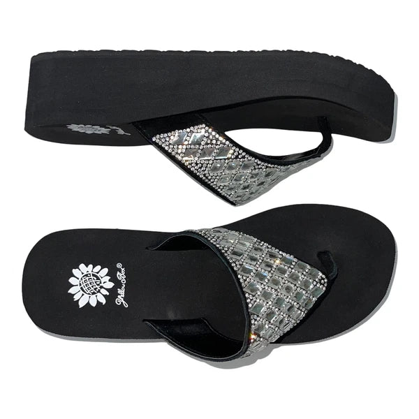 Yellow Box Flip Flops Harlequin Rhinestone Sparkle Wedge Sandals Womens Padmell