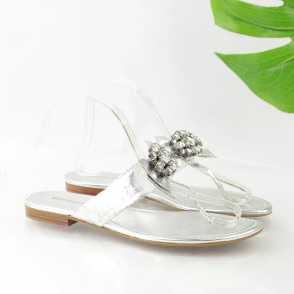 Vera Wang Lavender Women's Willa Sandal Size 7 Thong Slide Silver Big Rhinestone
