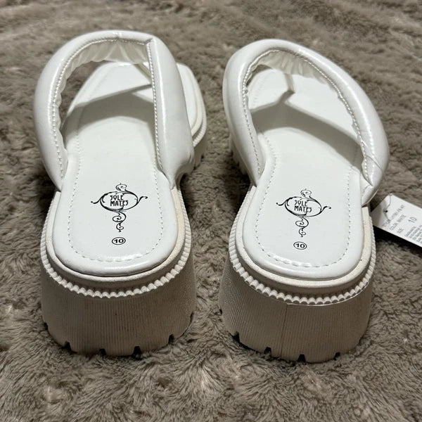 Sole Mates White SlipOnPlatform Wedge Flip Flop Thong Sandals Womens Sz 10- NEW