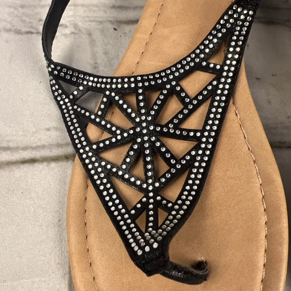 Sandals Women’s Size 18 Black Beaded Straps Summer Flats  New