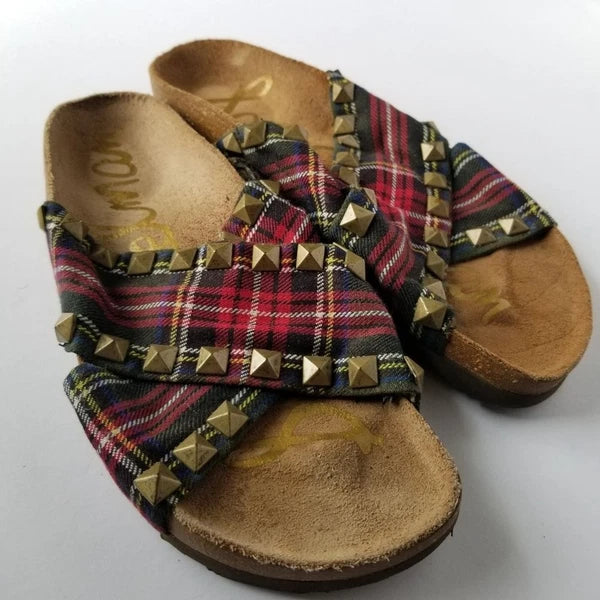 Sam Edelman Arina Studded Plaid Slide Sandals Womens Size 6 Retro Western Boho