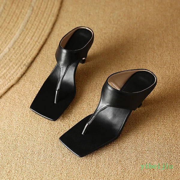 Women's Flop Flops Mid Heels Slingbacks Mule Faux Leather Sandals Casual Shoes