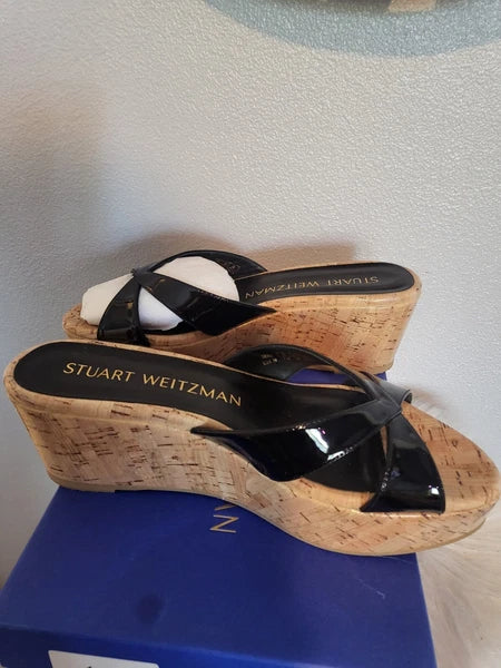 Stuart Weitzman CARMEN Platform Wedge Slide Sandal Patent Leather $395 SZ 7.5