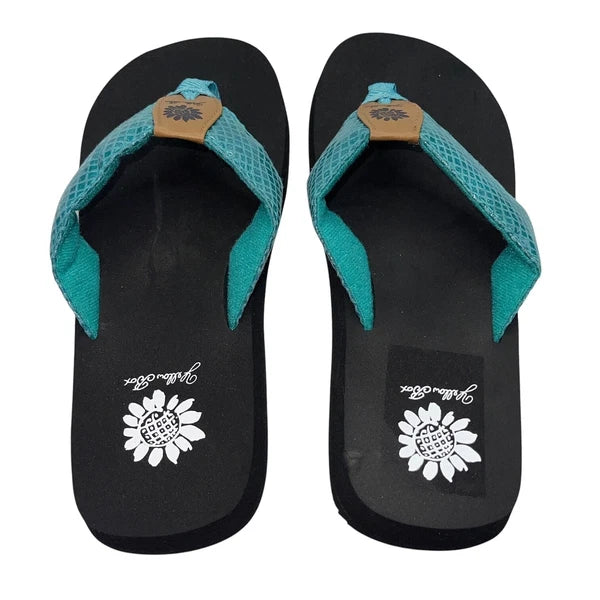 Yellow Box Flip Flops Teal Shiny Snakeskin Embossed Shimmer Wedge Sandal Faya