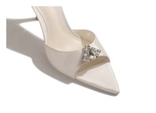 2025 Summer Women's Rhinestones Pointed Open Toe Mules Slides Slippers Sandals