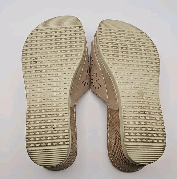 Jeossy Cork Wedge Slides Sandals Beige Women Sz 6 Etherial Soft Girl #163