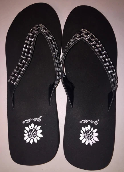 Yellow Box Flip Flops Sandals Women's Touch Wedge Pearl Jeweled Blue Black NWT