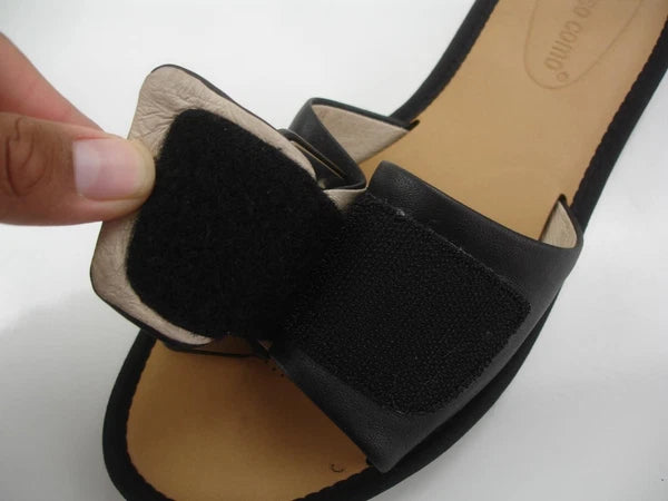 Women's 8.5 M Corso Como Bahlia Black Leather Flat Sandals Buckle Open Toe Slide