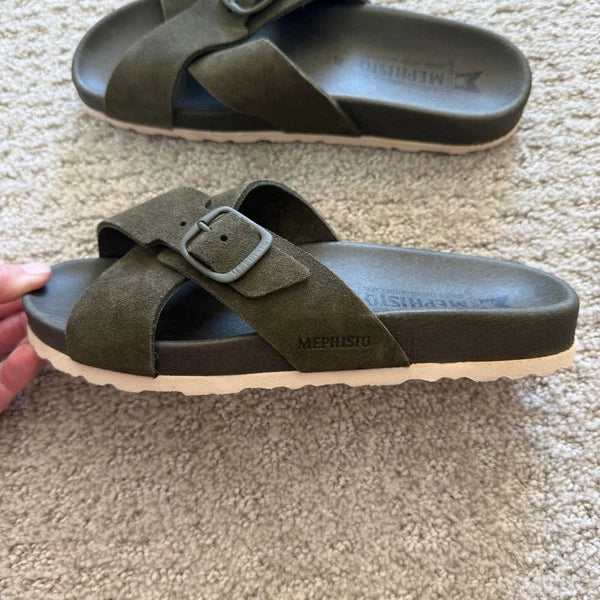 Mephisto KENNIE LODEN Suede Leather Criss Cross Buckle Sandals 9 WOMEN 39