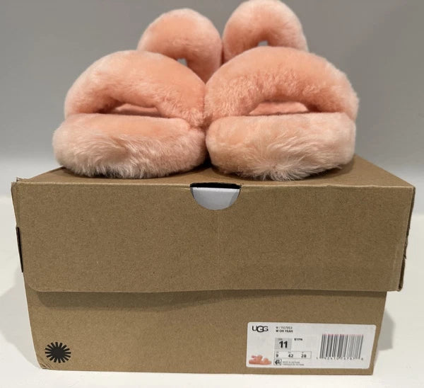 UGG Oh Yeah Fluff Slide Sandal – Sheepskin Comfort, Strappy Style – Size 11