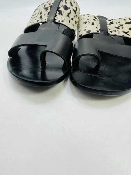 Torgeis New York Sz 7 Epona Slide Sandals Black Leather Pony Calf Hair #FEI1059