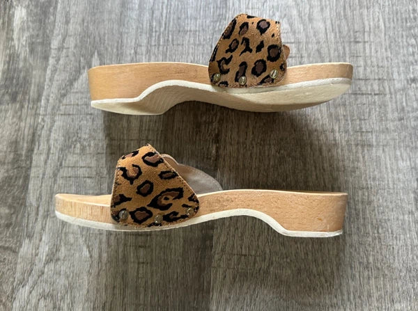 VTG Dr Scholl's Leopard Animal Wood Exercise Sandals Size 6 Made in Italy