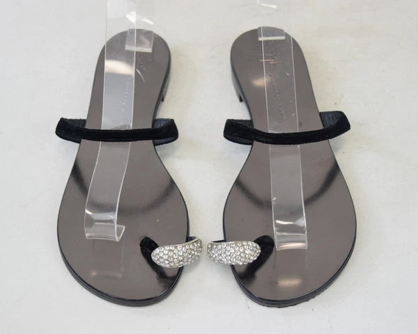NEW GIUSEPPE ZANOTTI NuvoRock Ring Sandals 36.5 Black Crystal Embellished 6.5