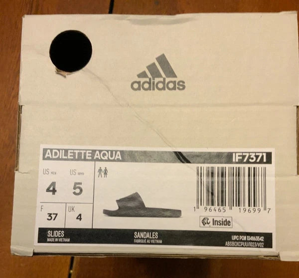 Adidas Unisex Adilette Aqua, Style# IF7371, Size 4 Men's, 5 Women's, Color Black