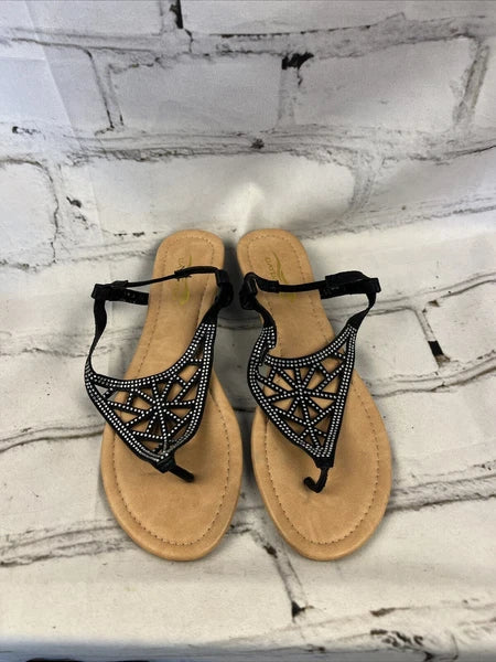 Sandals Women’s Size 18 Black Beaded Straps Summer Flats  New