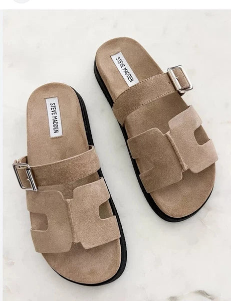 Steve Madden Mayven Suede Slide Sandals Taupe SIze 10