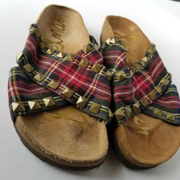 Sam Edelman Arina Studded Plaid Slide Sandals Womens Size 6 Retro Western Boho
