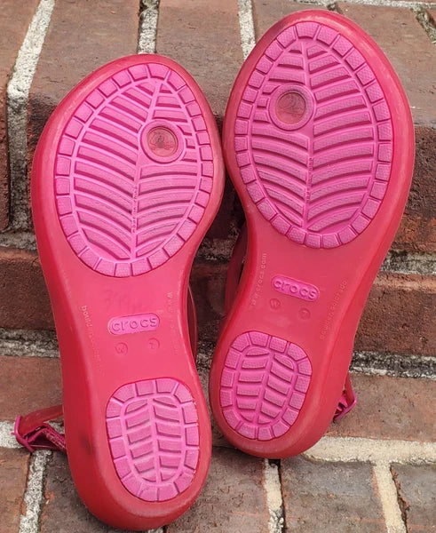 🐊CROCS●Sexi💋Serena●Flip Flop/ Thong/Slingback●Sz.7●Good/Clean Cond●HOT PINK💗
