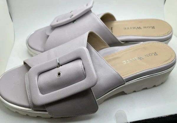 Women's Ron White Candra Napa Gray Leather Slide Sandals Size 9 US /40 EU $398