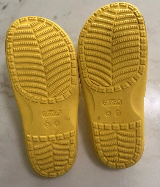 UsedVeryGood_Crocs Unisex Classic Two-Strap Slide Sandals_Yellow_Sz7Women/5 Men