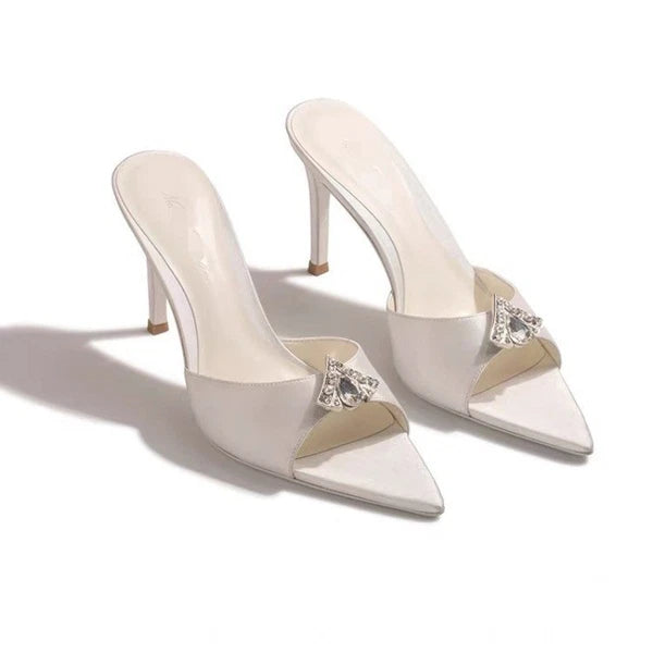 2025 Summer Women's Rhinestones Pointed Open Toe Mules Slides Slippers Sandals