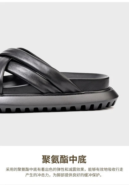 Roman Style Mens Open Toe Real Leather Cowhide Sandals Slippers Shoes Summer New