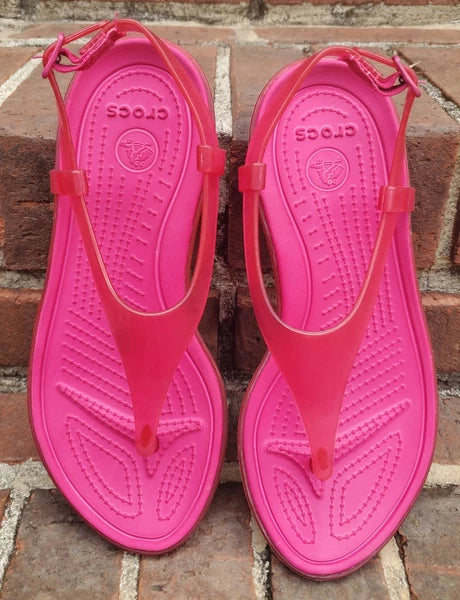 🐊CROCS●Sexi💋Serena●Flip Flop/ Thong/Slingback●Sz.7●Good/Clean Cond●HOT PINK💗