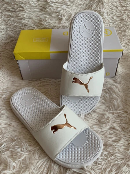 Women’s Slides Size 8 PUMA Cool Cat Sport Style: 371016 17 White Glow/Gold Rose
