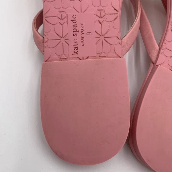 Kate  Spade Tatum New York Pink Leather Bow-Thong Sandals Spade Charm Size 9B