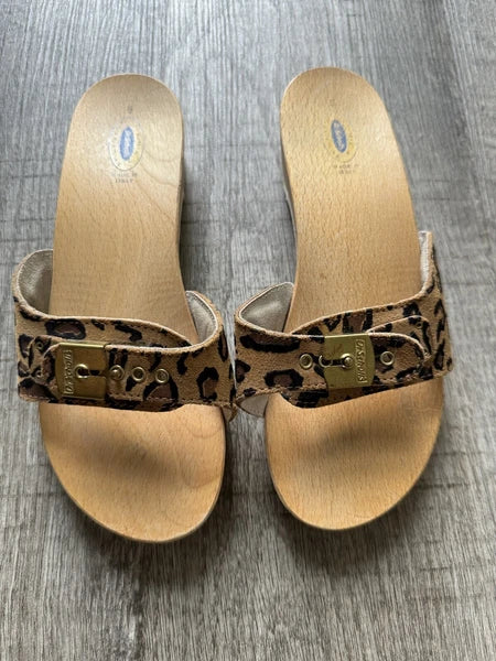 VTG Dr Scholl's Leopard Animal Wood Exercise Sandals Size 6 Made in Italy